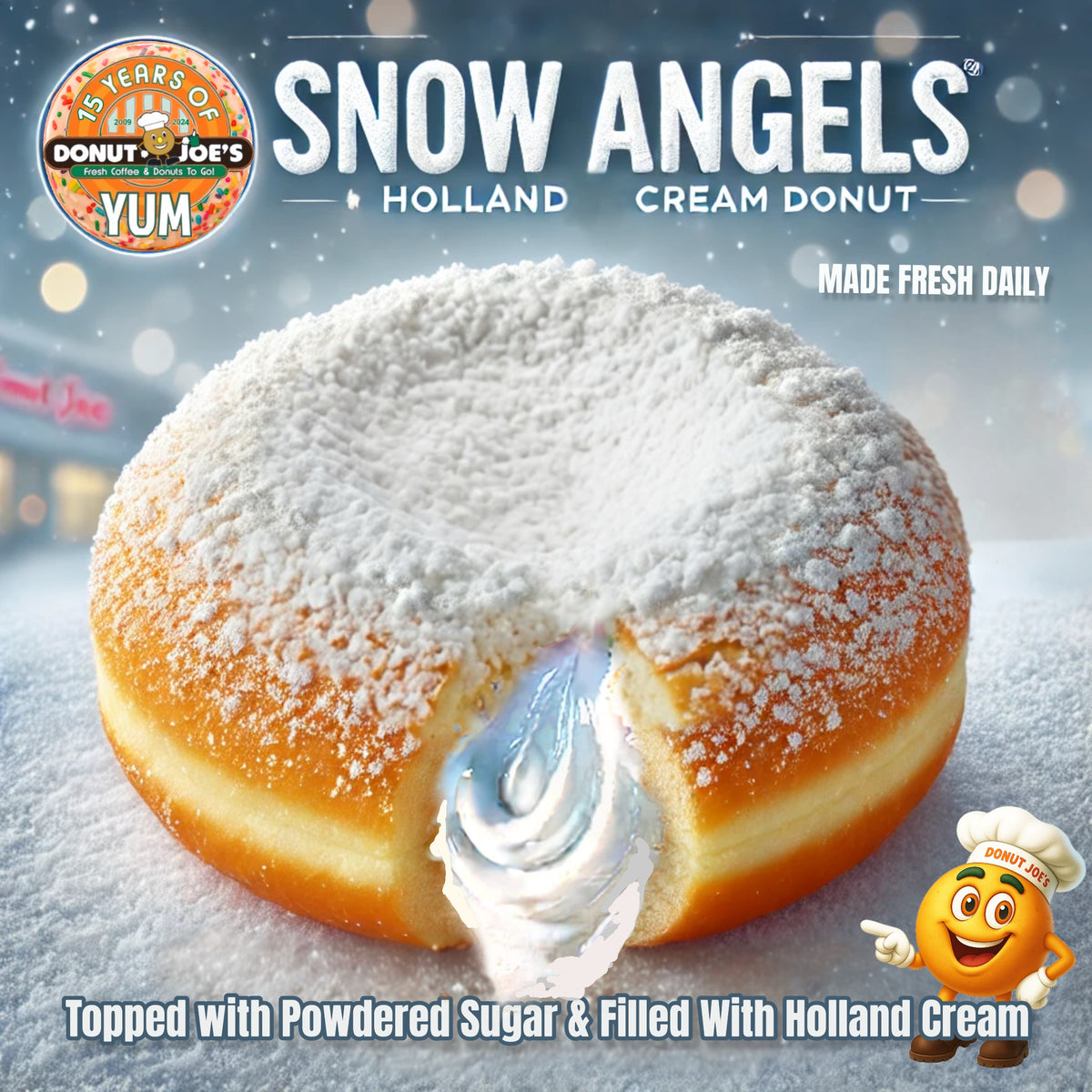 Snow Angel Donut – Filled with Cream, Dusted with Powdered Sugar